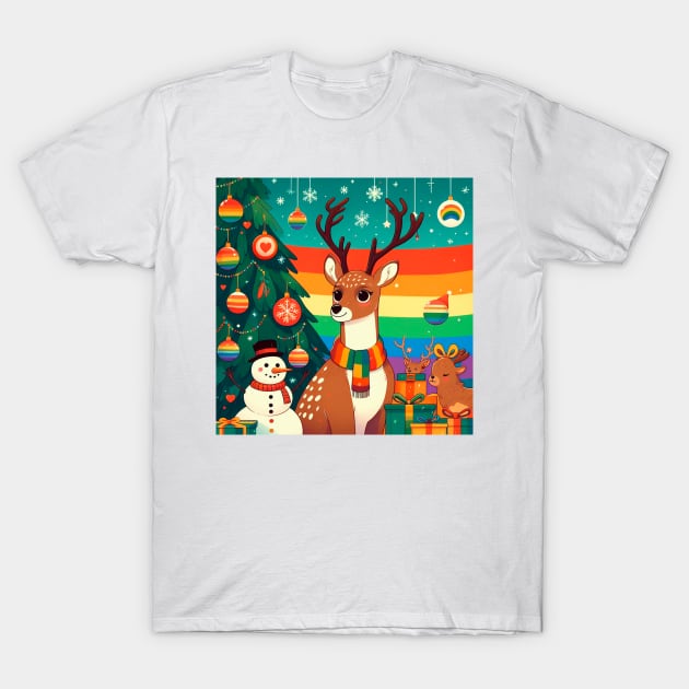 Queer deer, christmas tree with gift T-Shirt by Flor Volcanica